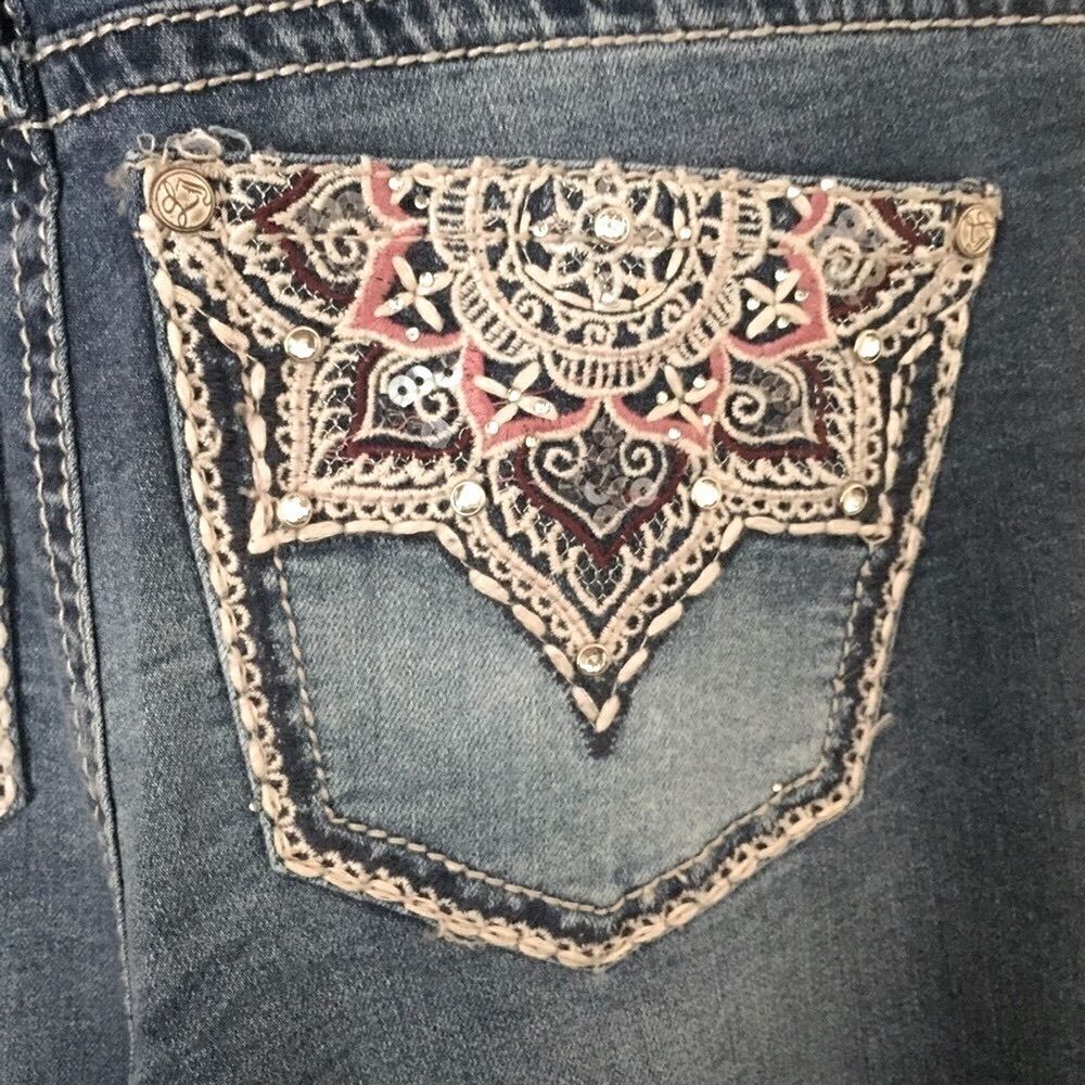 NWT LOVE INDIGO Maternity Pull-on Jeans Rhinestone Pockets SIZE Small - Picture 7 of 10